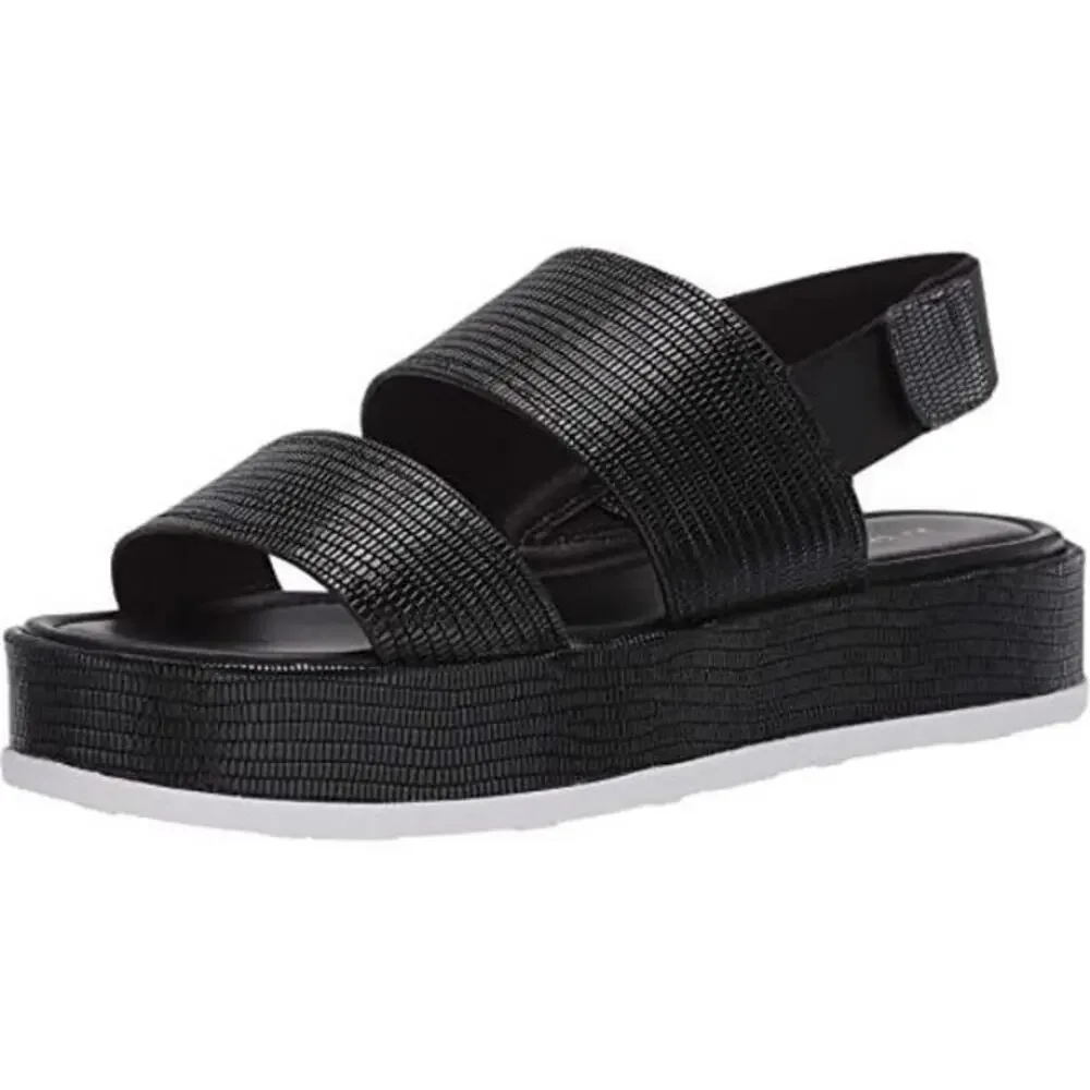 Via Spiga Gabourey2 Women's Black Leather Platform Sandals 8.5